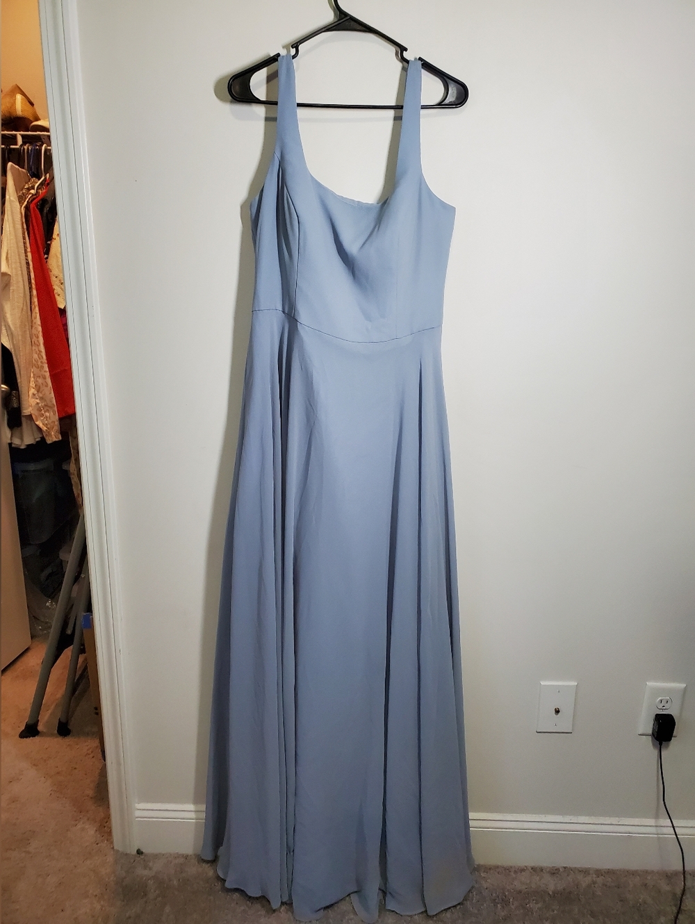 Hayley Paige Cornflower Blue Chiffon Maxi Bridesmaid Dress Size 14